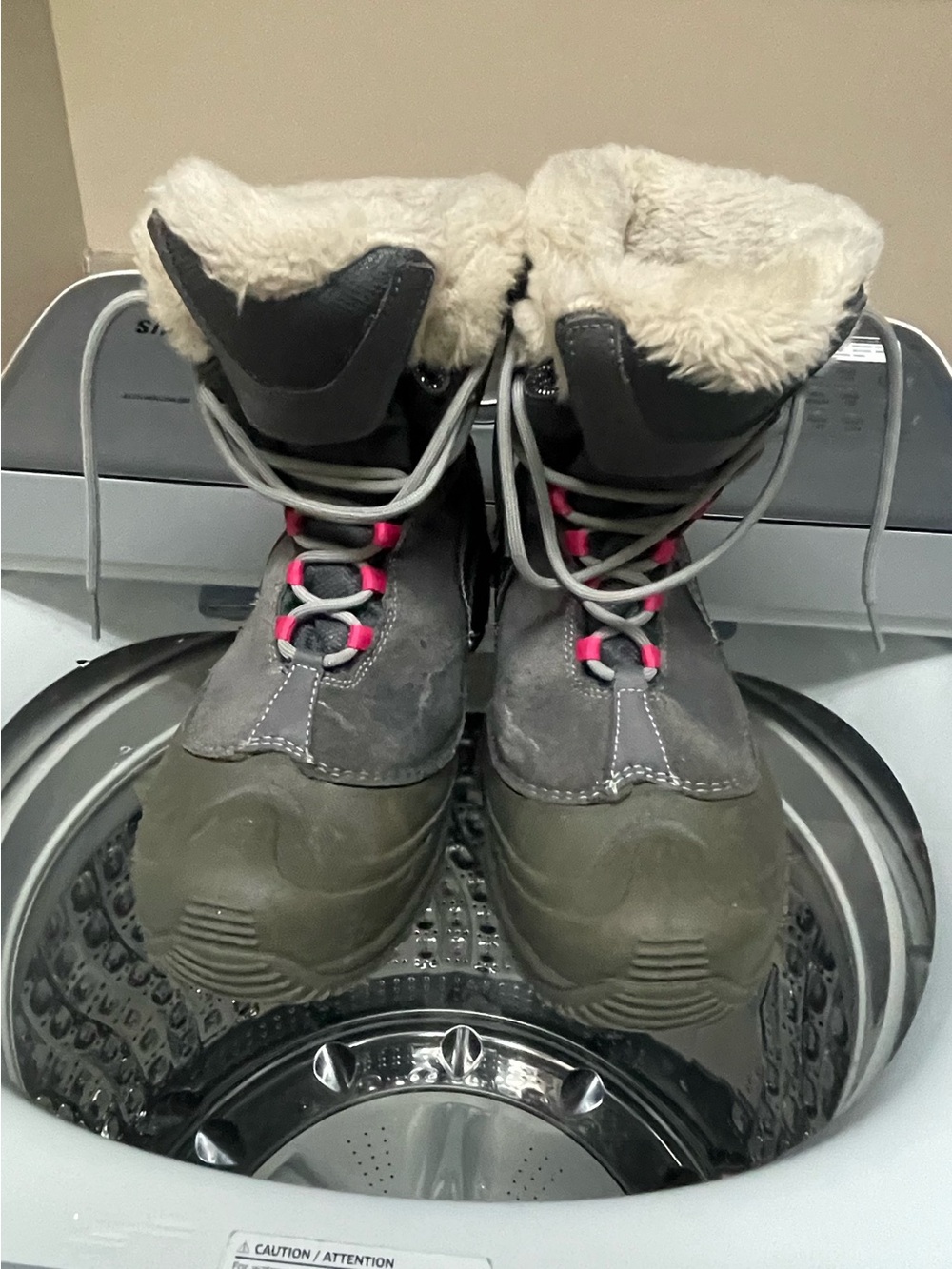 Columbia Women's Grey Winter Boots with Pink Lace Accents